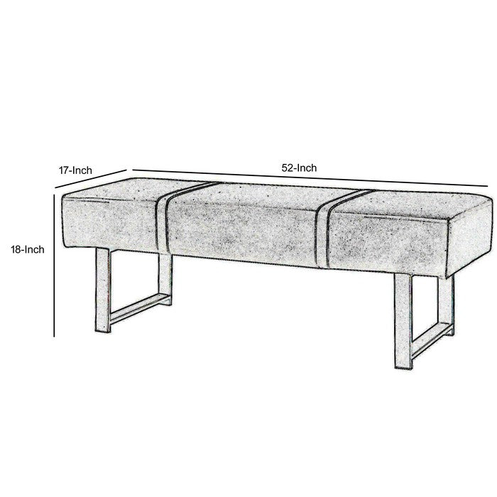 Faux Leather Upholstered Metal Bench with Stitched Top, Black