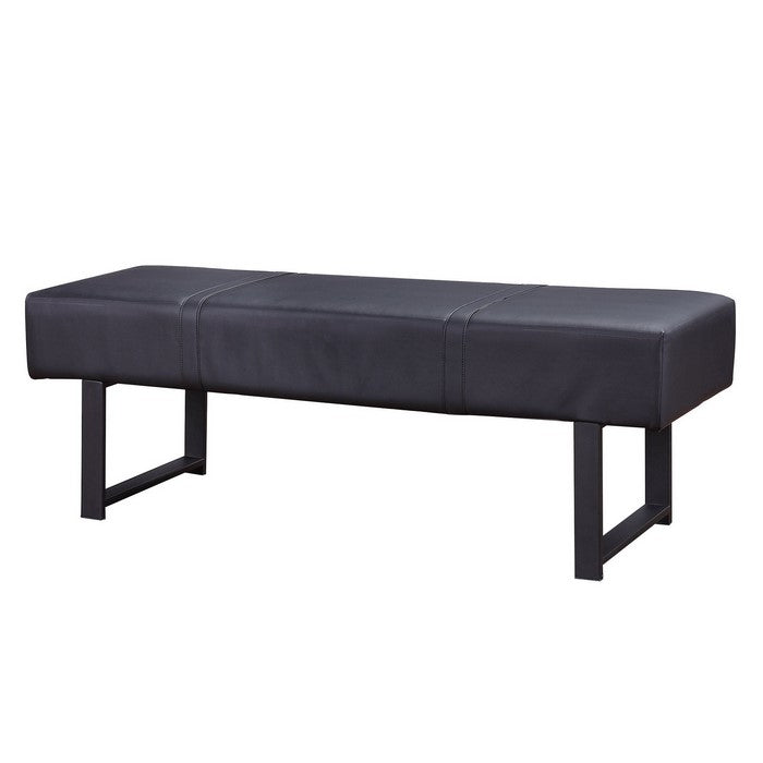 Faux Leather Upholstered Metal Bench with Stitched Top, Black