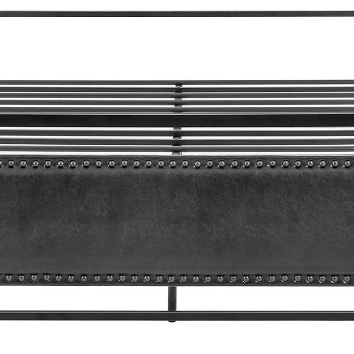 Metal Queen Bed Frame with Faux Leather Upholstered Headboard, Black