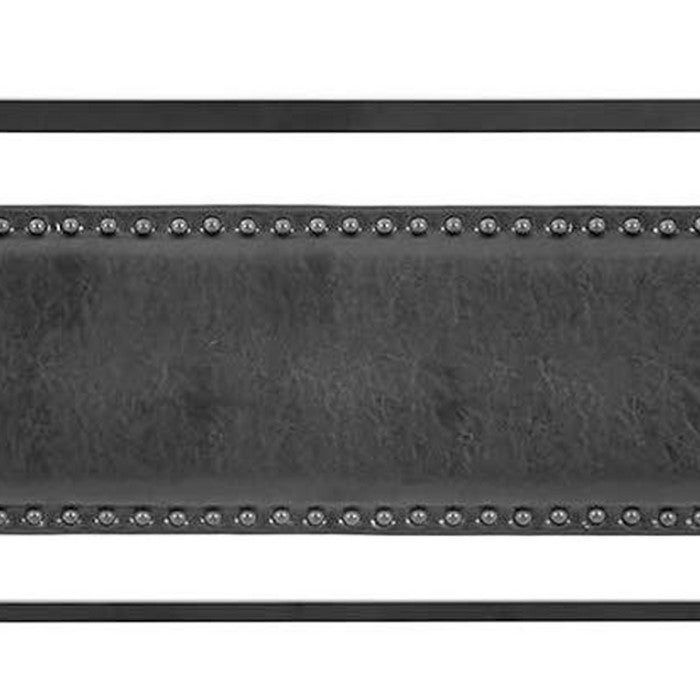 Metal Queen Bed Frame with Faux Leather Upholstered Headboard, Black