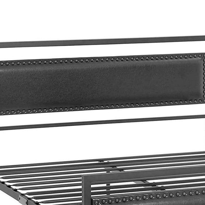 Metal Full Bed Frame with Faux Leather Upholstered Headboard, Black