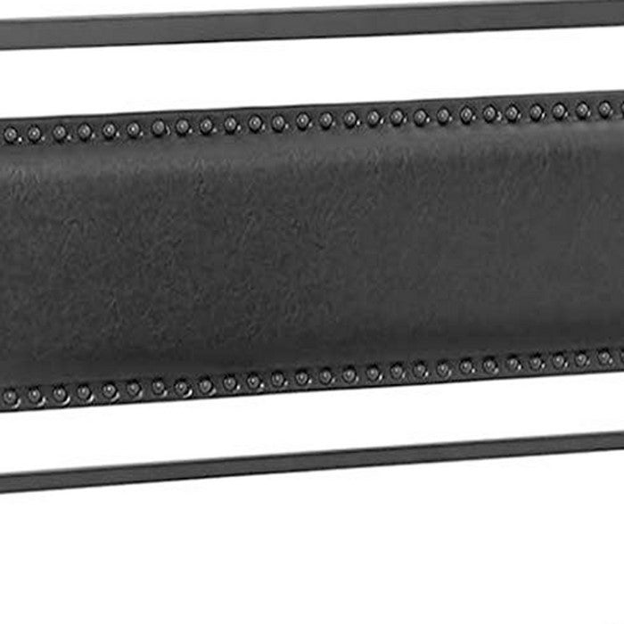 Metal Full Bed Frame with Faux Leather Upholstered Headboard, Black