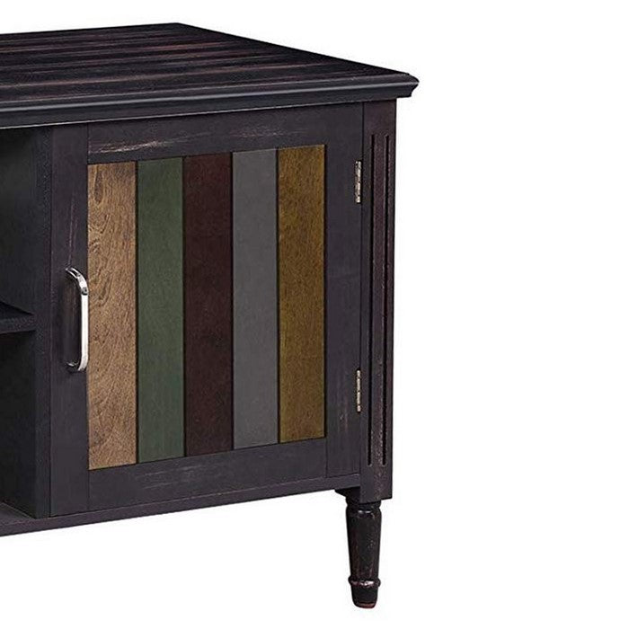 Panelled Wooden TV Cabinet with 2 Doors and 2 Open Compartments, Multicolor
