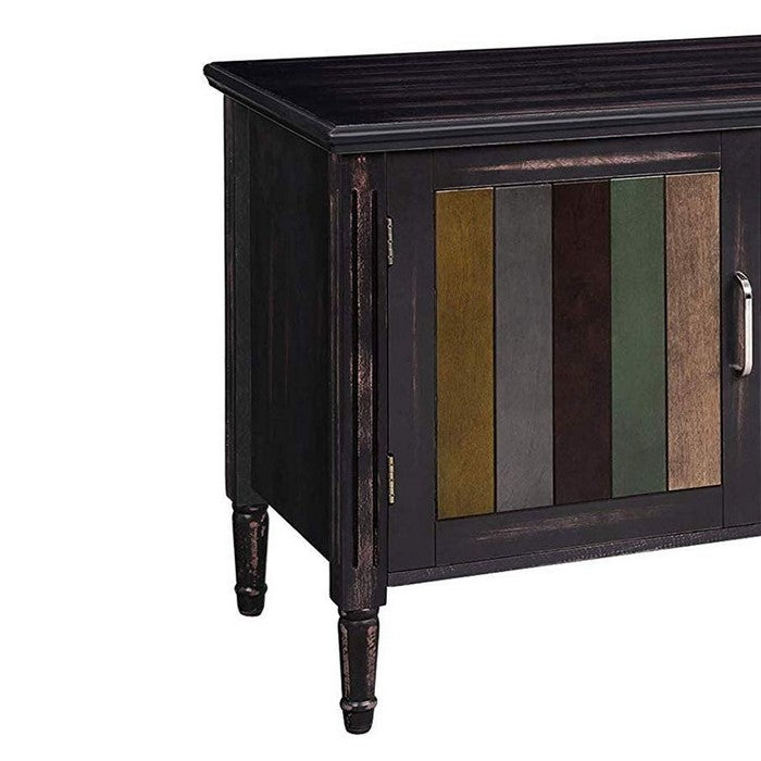 Panelled Wooden TV Cabinet with 2 Doors and 2 Open Compartments, Multicolor