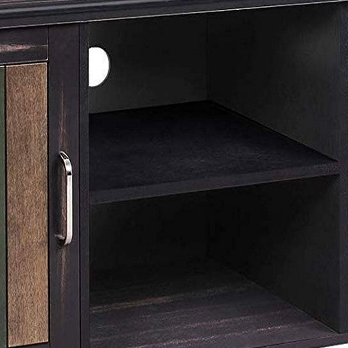 Panelled Wooden TV Cabinet with 2 Doors and 2 Open Compartments, Multicolor