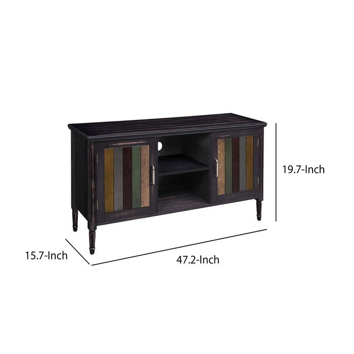 Panelled Wooden TV Cabinet with 2 Doors and 2 Open Compartments, Multicolor
