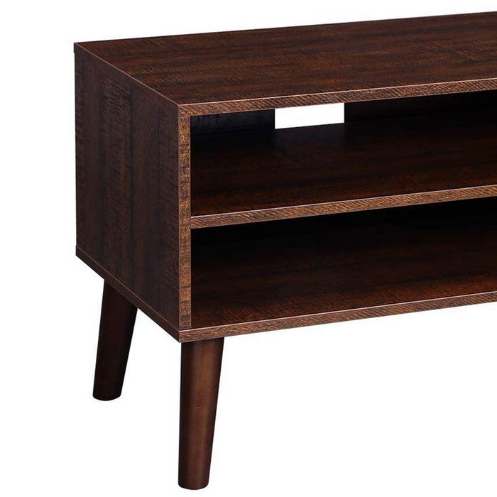 Wooden TV Stand with 2 Open Shelves and 1 Door Cabinet, Distressed Brown