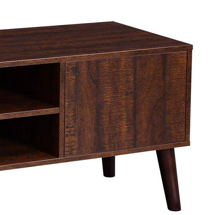 Wooden TV Stand with 2 Open Shelves and 1 Door Cabinet, Distressed Brown
