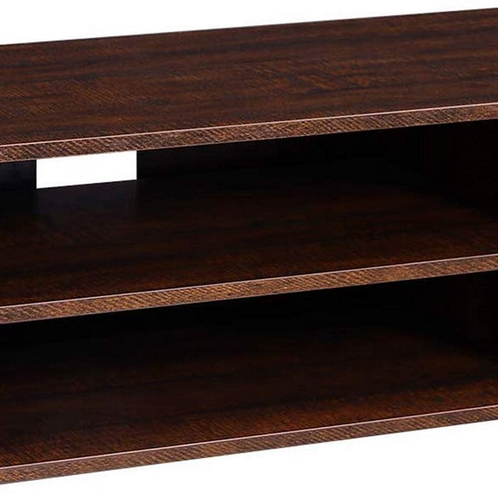 Wooden TV Stand with 2 Open Shelves and 1 Door Cabinet, Distressed Brown