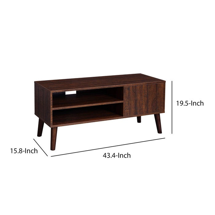 Wooden TV Stand with 2 Open Shelves and 1 Door Cabinet, Distressed Brown