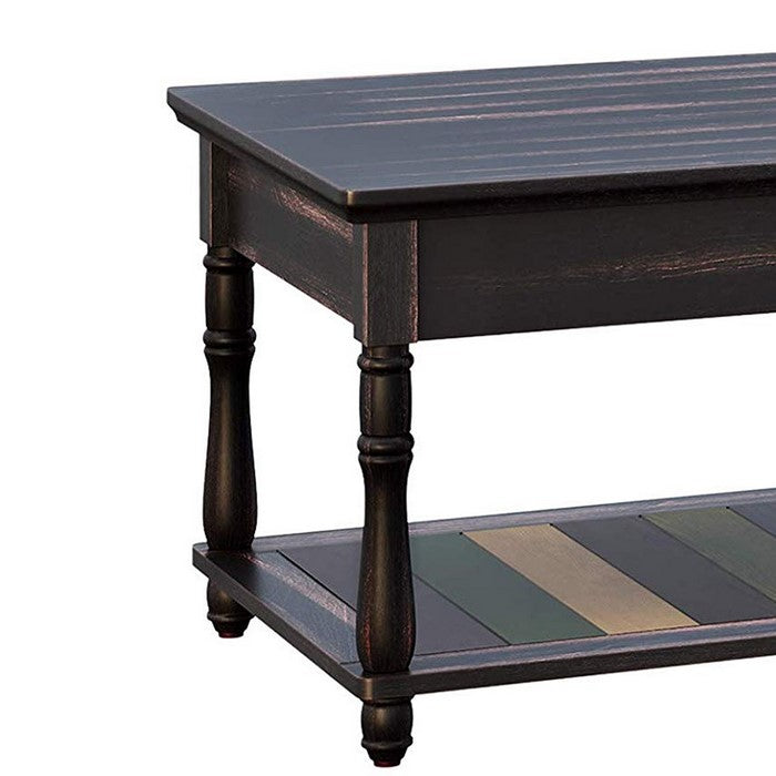 Wooden Coffee Table with Panelled Bottom Shelf, Multicolor