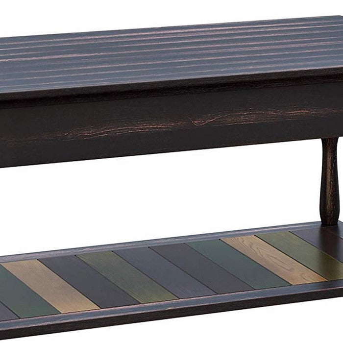 Wooden Coffee Table with Panelled Bottom Shelf, Multicolor