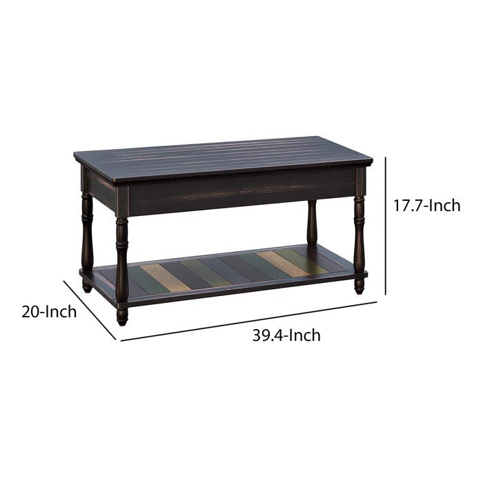 Wooden Coffee Table with Panelled Bottom Shelf, Multicolor