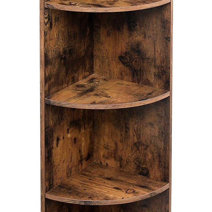Reuleaux Wooden 4 Tier Free Standing Corner Shelf, Distressed Brown