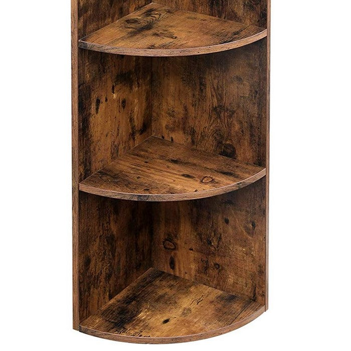 Reuleaux Wooden 4 Tier Free Standing Corner Shelf, Distressed Brown