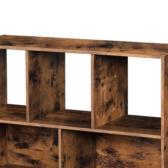 Wooden Bookcase with Open Cubes and Shelves, Distressed Brown