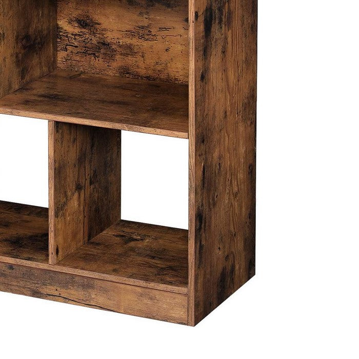 Wooden Bookcase with Open Cubes and Shelves, Distressed Brown