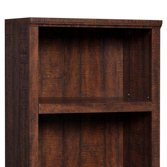Wooden 3 Tier Bookcase with Adjustable Height Shelves, Walnut Brown
