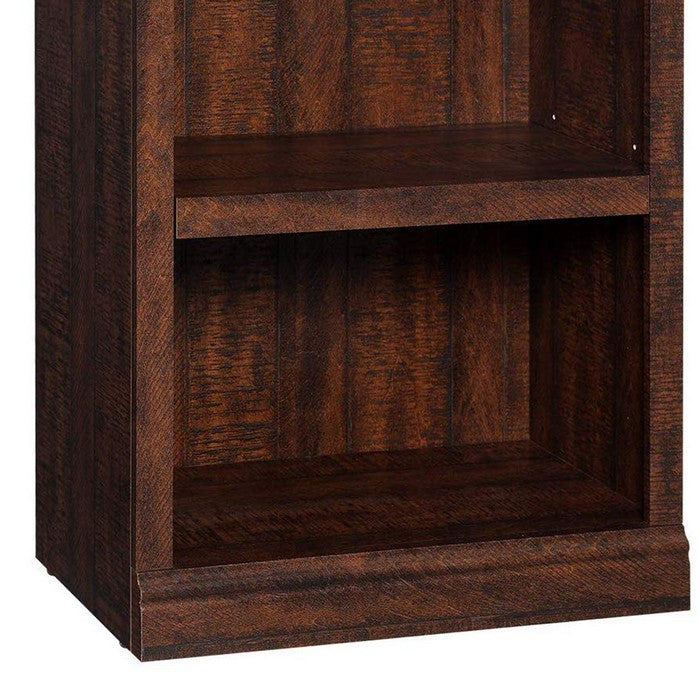 Wooden 3 Tier Bookcase with Adjustable Height Shelves, Walnut Brown