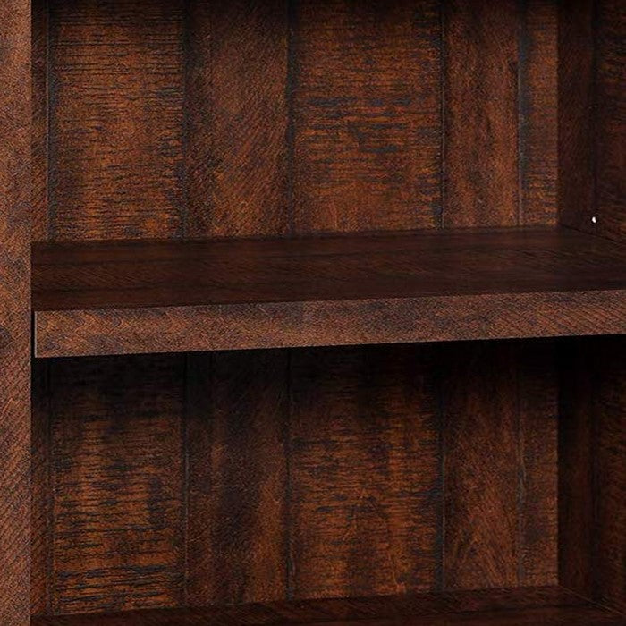 Wooden 3 Tier Bookcase with Adjustable Height Shelves, Walnut Brown