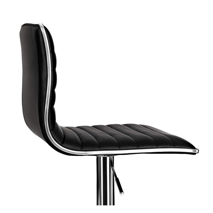Leatherette Bar Stool with Adjustable Height, Set of 2, Black and Silver