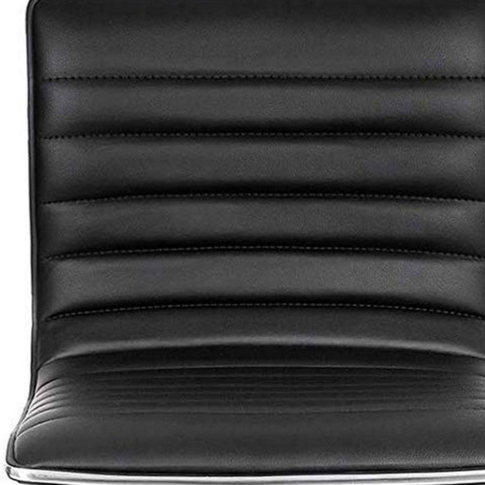 Leatherette Bar Stool with Adjustable Height, Set of 2, Black and Silver
