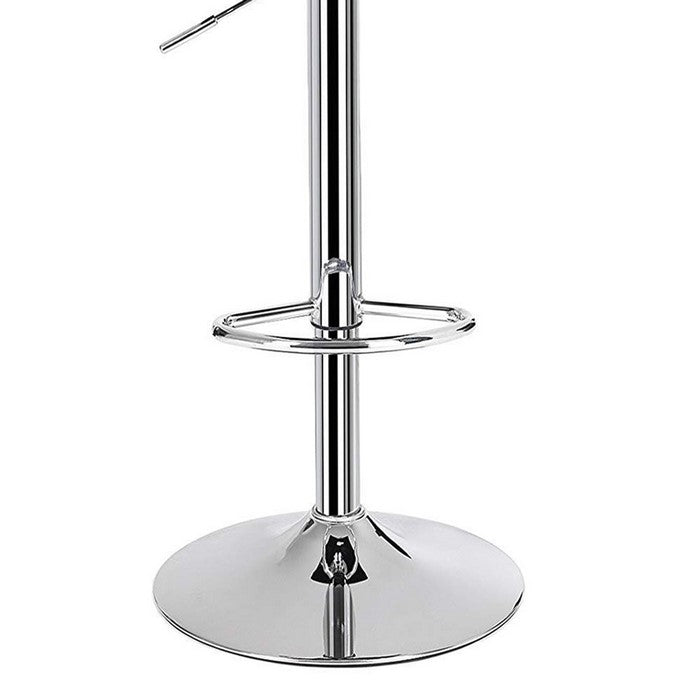 Leatherette Bar Stool with Adjustable Height, Set of 2, Black and Silver