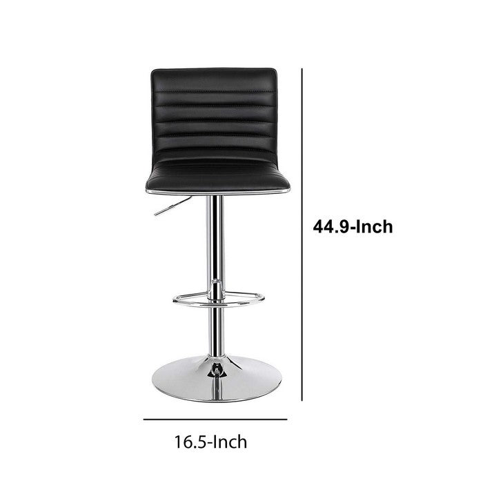 Leatherette Bar Stool with Adjustable Height, Set of 2, Black and Silver
