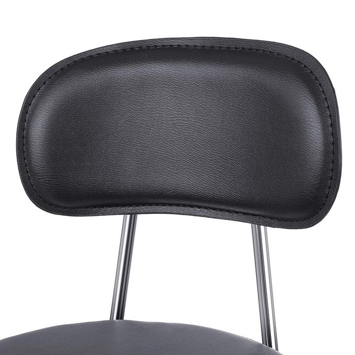 Round Leatherette Swivel Chair with Curved Back and Casters, Black and Silver