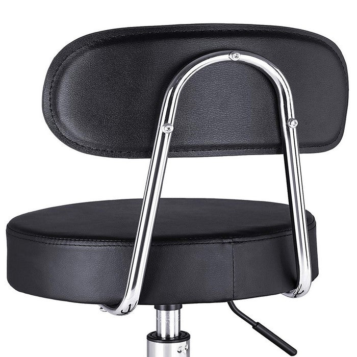Round Leatherette Swivel Chair with Curved Back and Casters, Black and Silver