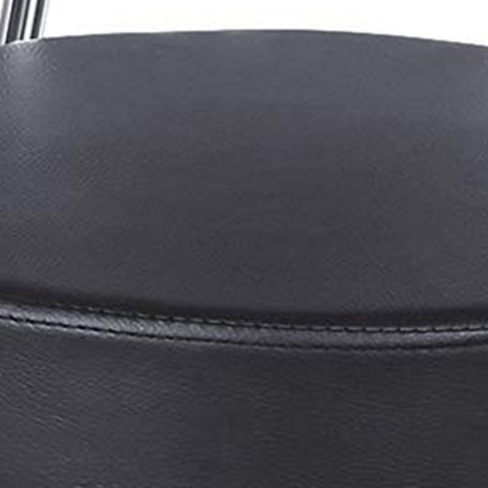 Round Leatherette Swivel Chair with Curved Back and Casters, Black and Silver