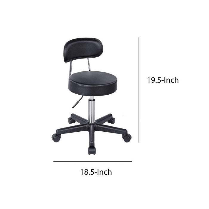 Round Leatherette Swivel Chair with Curved Back and Casters, Black and Silver