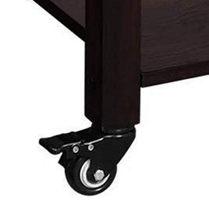 Wooden kitchen Island with 2 Bottom Shelves and Casters, Brown and Black