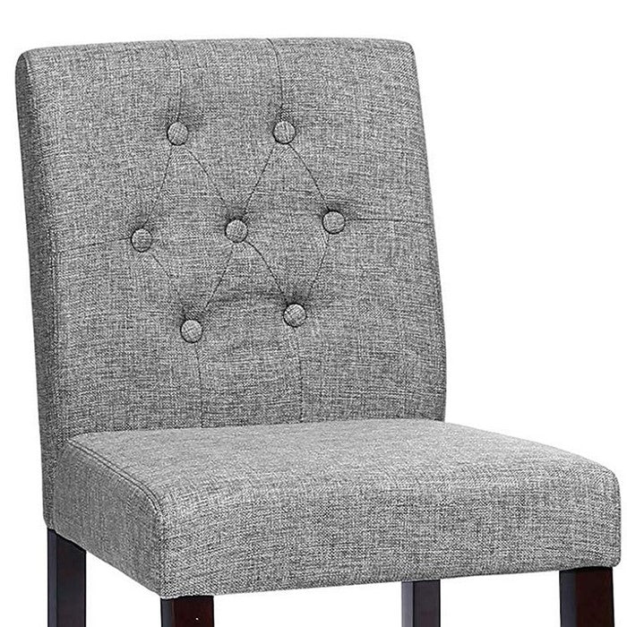 Button Tufted Fabric Upholstered Wooden Bar Stool, Set of 2, Gray and Brown