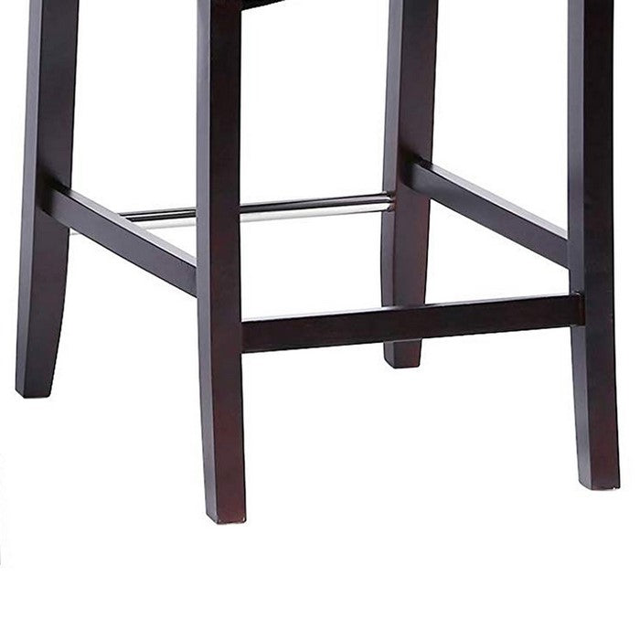 Button Tufted Fabric Upholstered Wooden Bar Stool, Set of 2, Gray and Brown