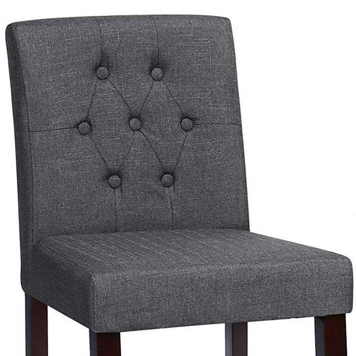 Button Tufted Fabric Upholstered Bar Stool, Set of 2, Charcoal Gray and Brown