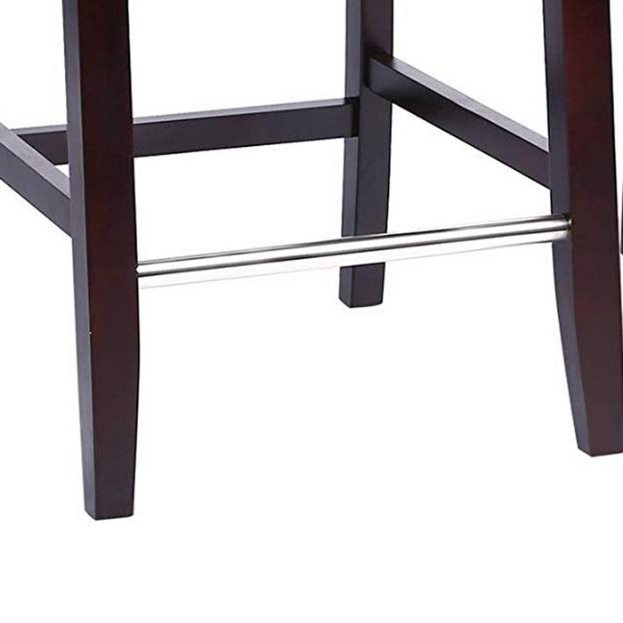 Button Tufted Fabric Upholstered Bar Stool, Set of 2, Charcoal Gray and Brown