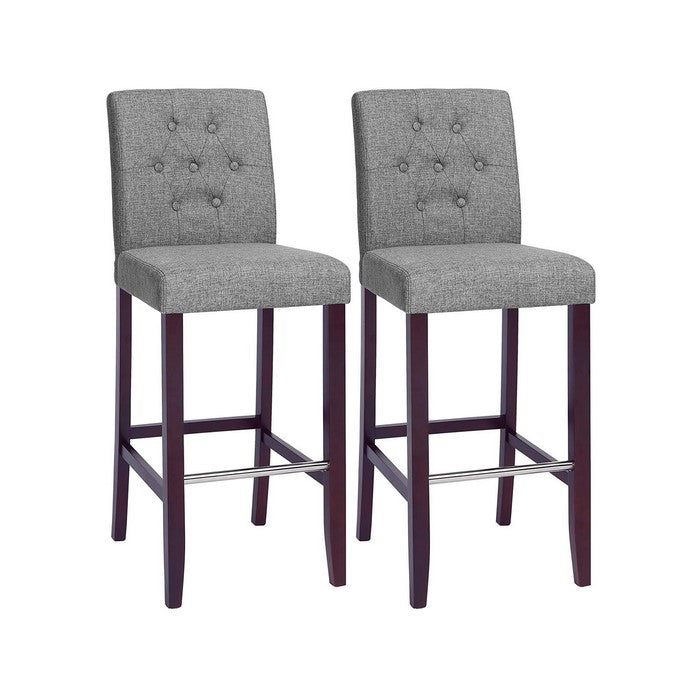 Button Tufted Fabric Upholstered Bar Stool, Set of 2, Light Gray and Brown