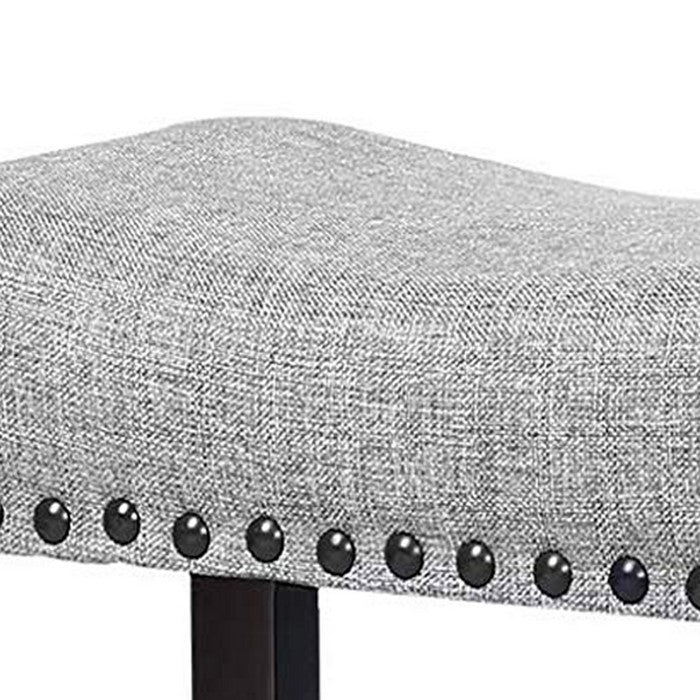 Nailhead Fabric Upholstered Stool with Saddle Seat, Set of 2, Gray and Brown