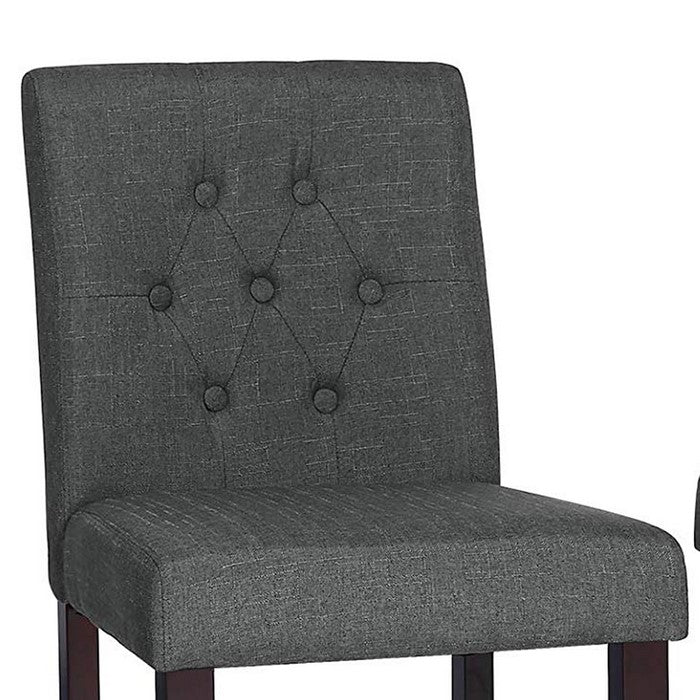 Button Tufted Fabric Upholstered Bar Stool, Set of 2, Dark Gray and Brown