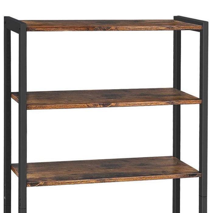 Wooden Storage Cabinet with 3 Open Shelves and 2 Doors, Brown and Black