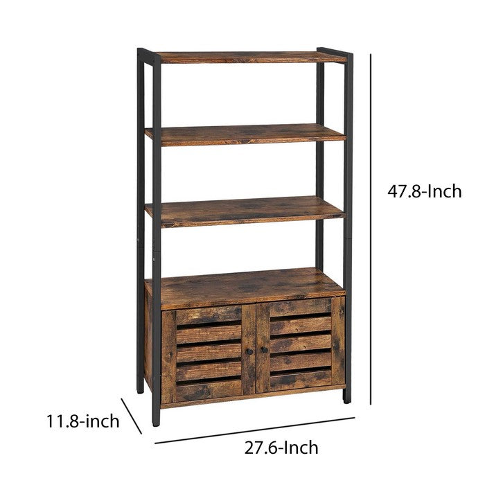 Wooden Storage Cabinet with 3 Open Shelves and 2 Doors, Brown and Black