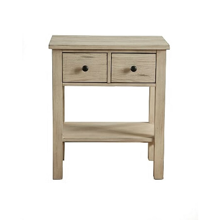 Transitional Nightstand with 2 Drawers and Open Bottom Shelf, White