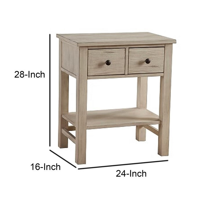 Transitional Nightstand with 2 Drawers and Open Bottom Shelf, White