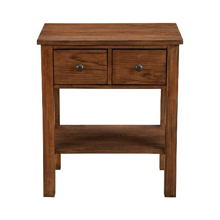 Transitional Nightstand with 2 Drawers and Open Bottom Shelf, Brown