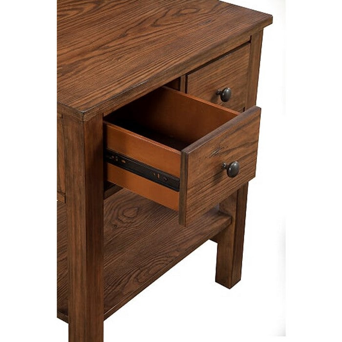 Transitional Nightstand with 2 Drawers and Open Bottom Shelf, Brown