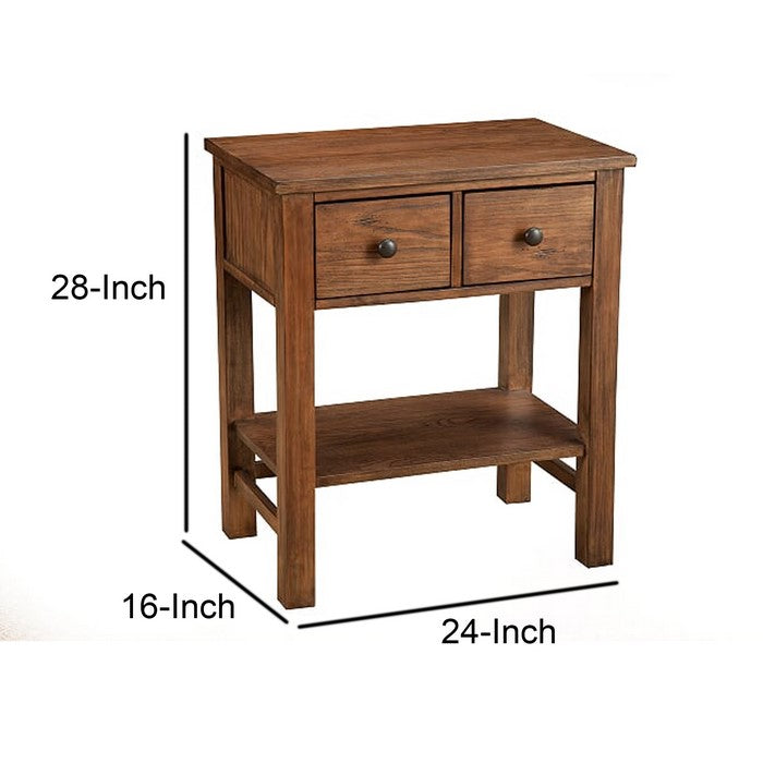 Transitional Nightstand with 2 Drawers and Open Bottom Shelf, Brown