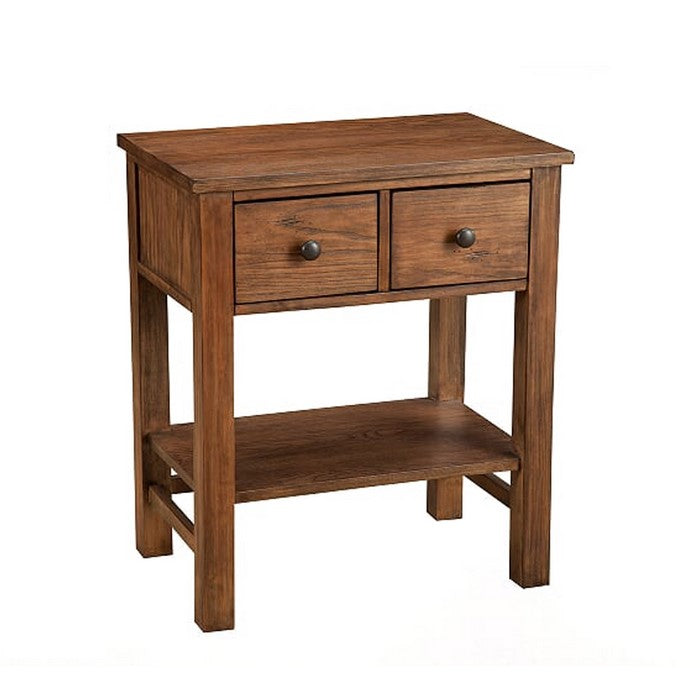 Transitional Nightstand with 2 Drawers and Open Bottom Shelf, Brown
