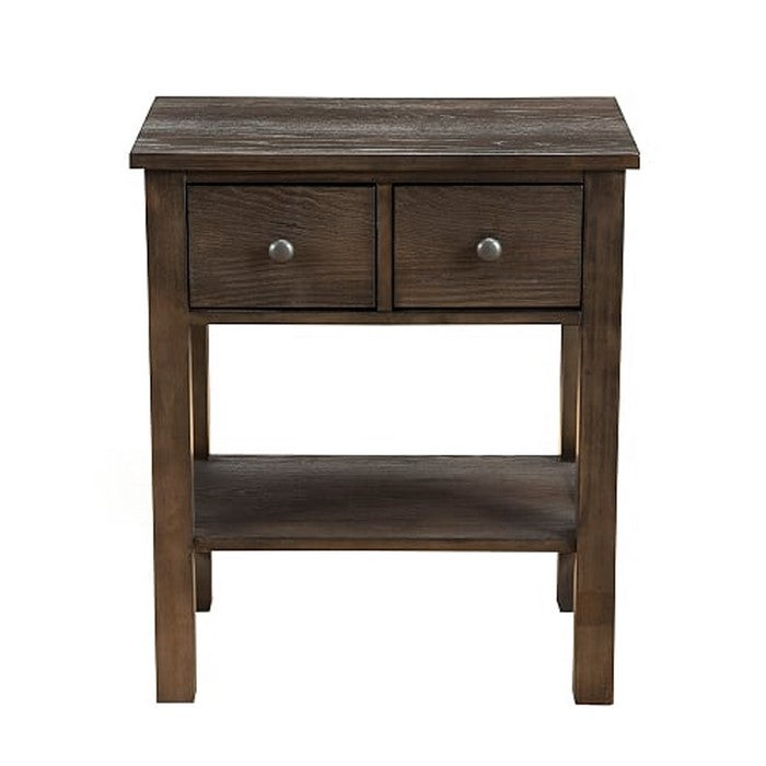 Transitional Nightstand with Two Drawers and Open Bottom Shelf, Gray