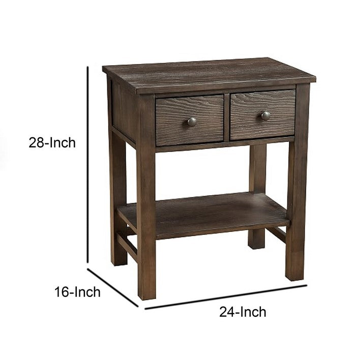 Transitional Nightstand with Two Drawers and Open Bottom Shelf, Gray